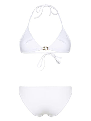 GUCCI Elegant White Triangle Bikini Set