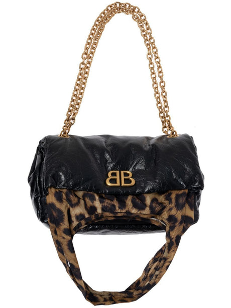 BALENCIAGA MONACO S BLACK Handbag WITH LEOPARD HANDLES