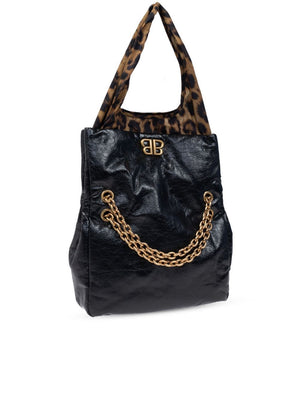 BALENCIAGA MONACO S BLACK Handbag WITH LEOPARD HANDLES