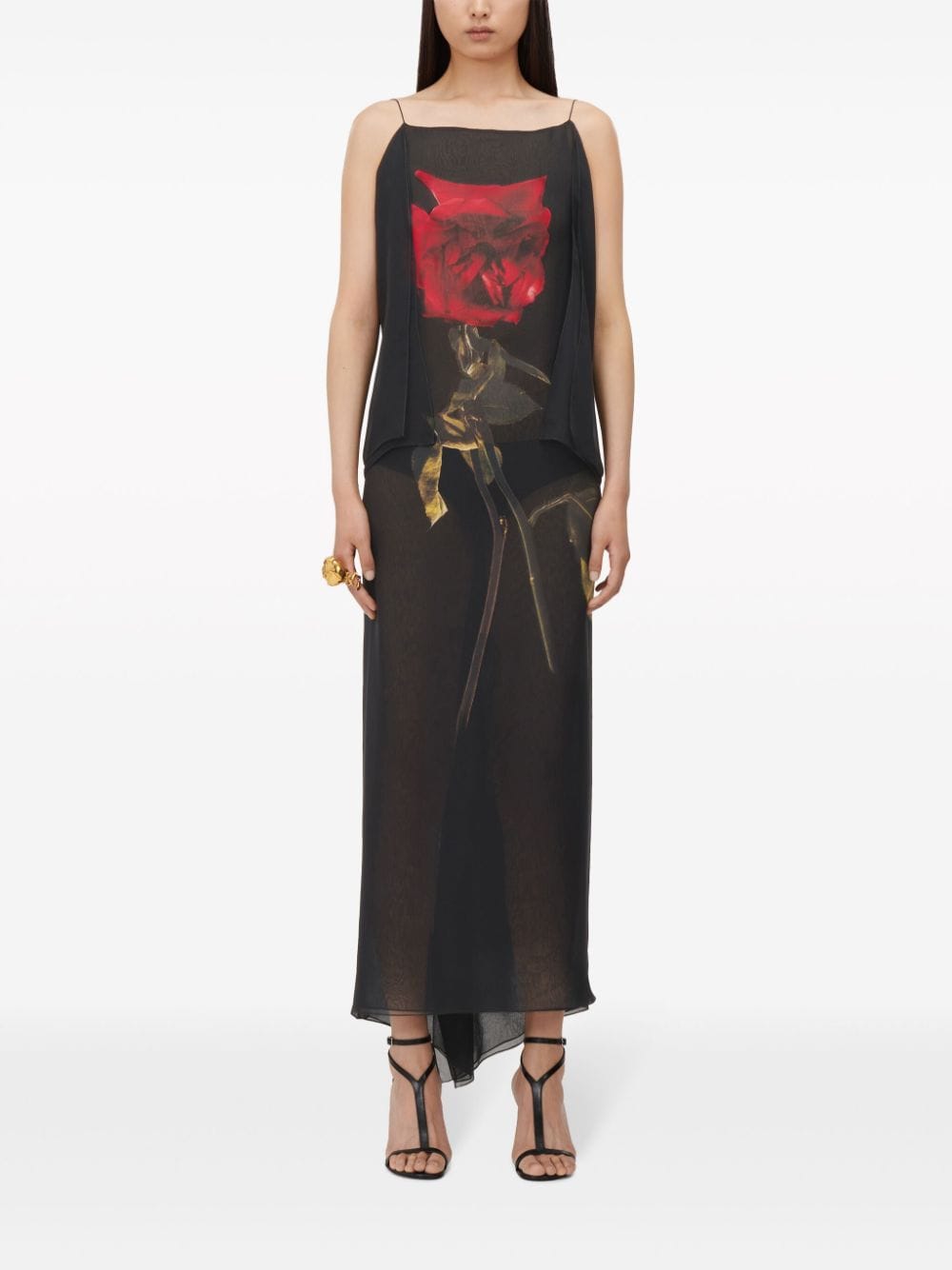 ALEXANDER MCQUEEN Black Multicolor Printed Chiffon Evening Dress for Women