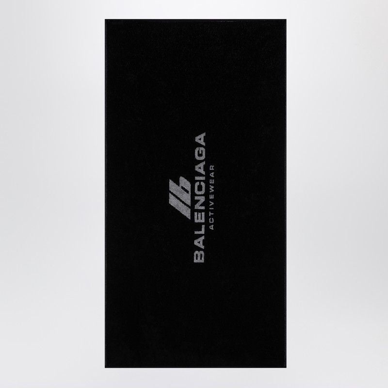 BALENCIAGA Black Cotton Gym Towel with Jacquard Logo