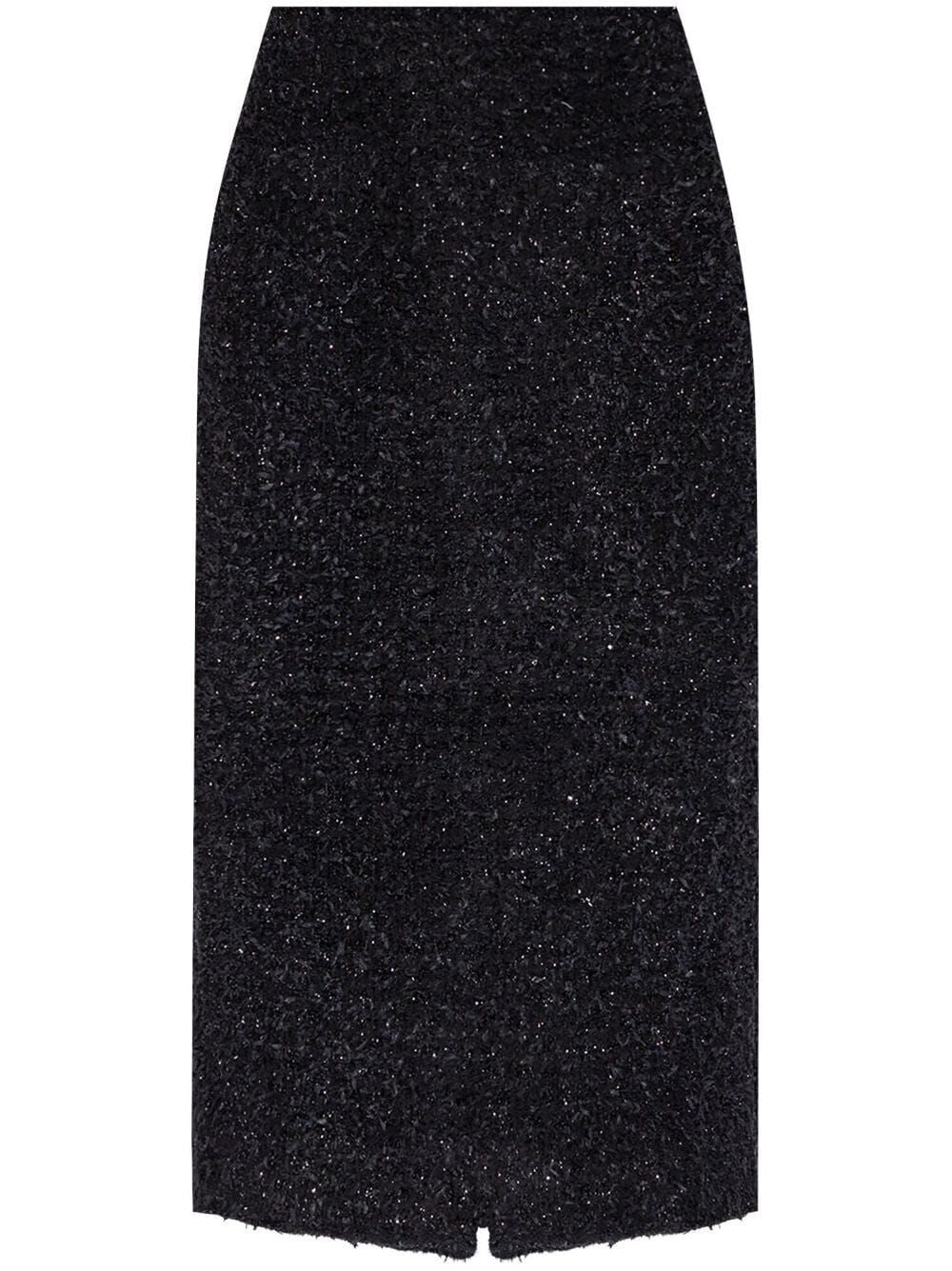 BALENCIAGA Chic Black Tweed Midi Skirt