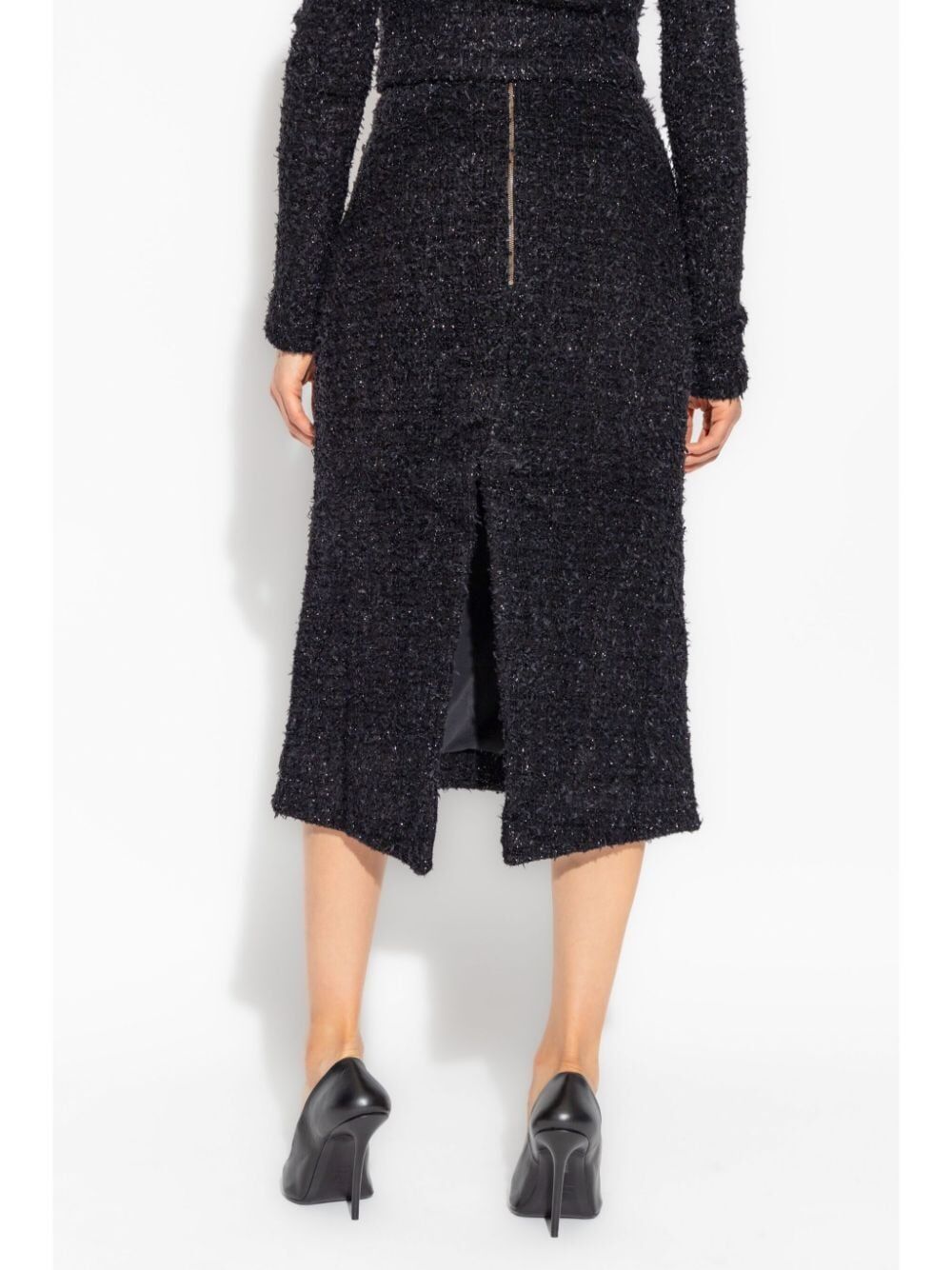 BALENCIAGA Chic Black Tweed Midi Skirt