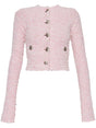 BALENCIAGA Cotton Blend Blush Pink Sweater with Logo-Embossed Buttons