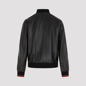 GUCCI Luxurious Black Leather Bomber Jacket