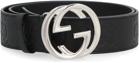 GUCCI Luxurious Grainy Leather Belt, 4 cm Height with Oversized Buckle