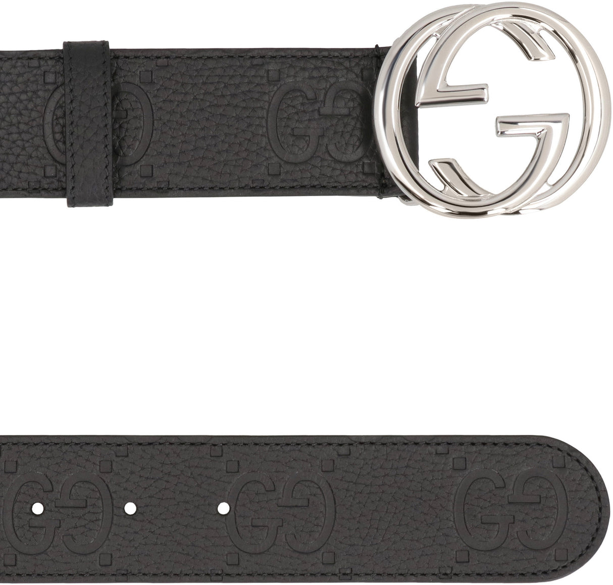 GUCCI Luxurious Grainy Leather Belt, 4 cm Height with Oversized Buckle