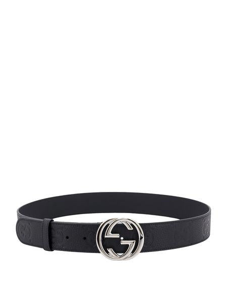 GUCCI Luxurious Grainy Leather Belt, 4 cm Height with Oversized Buckle