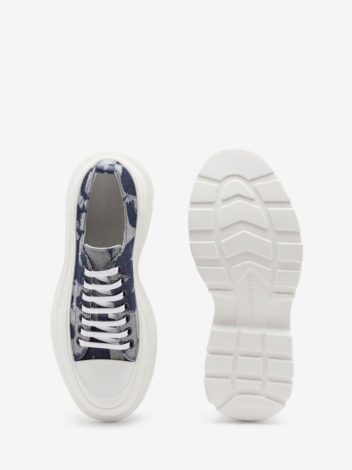 ALEXANDER MCQUEEN Graffiti Trad Slick Lace Up Sneakers for Men in Indigo and White