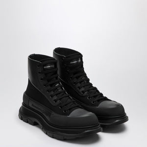 ALEXANDER MCQUEEN Men's Black Tread Slick Lace-Up Boots