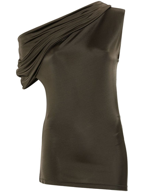 ALEXANDER MCQUEEN Olive Green Asymmetrical One-Shoulder Top