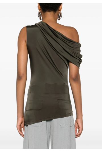 ALEXANDER MCQUEEN Olive Green Asymmetrical One-Shoulder Top