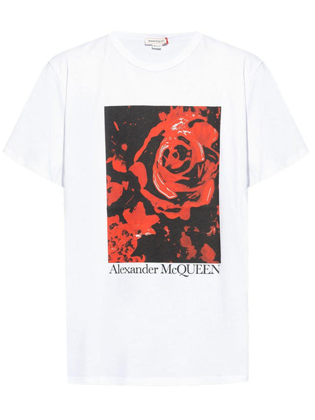 ALEXANDER MCQUEEN Vintage Red Floral Print T-Shirt for Men