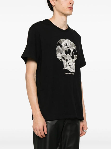 ALEXANDER MCQUEEN Black Embroidered Skull T-Shirt for Men
