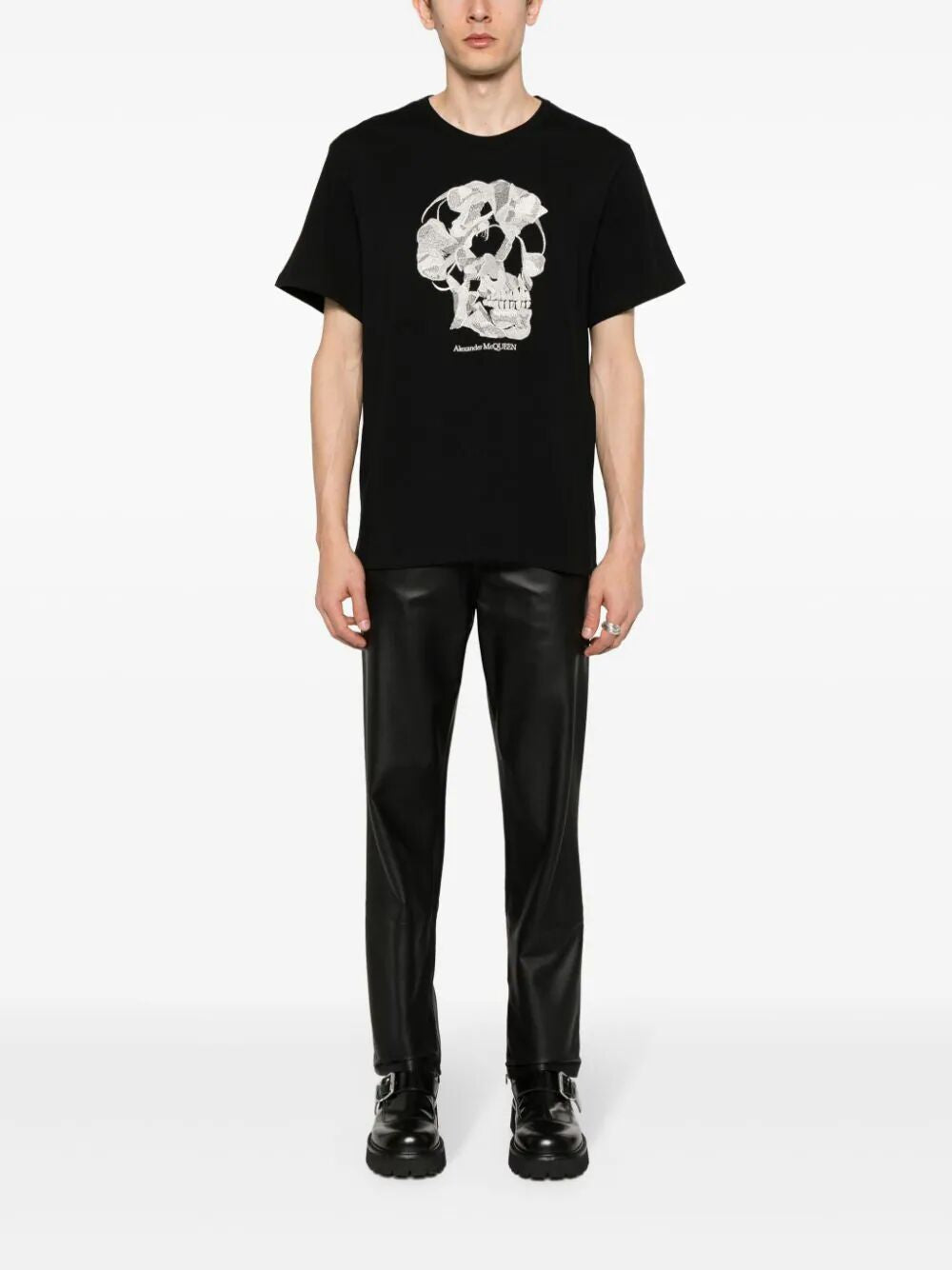 ALEXANDER MCQUEEN Black Embroidered Skull T-Shirt for Men