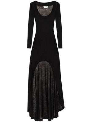 SAINT LAURENT Asymmetrical Semi-Sheer Long Sleeve Dress