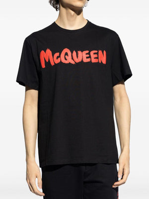 ALEXANDER MCQUEEN Men's Black 100% Cotton Ribbed Crew-Neck T-Shirt