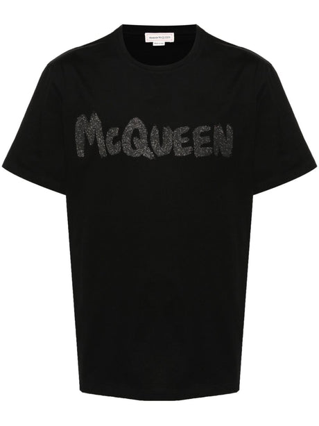 ALEXANDER MCQUEEN Essential Black Cotton Tee with Glitter Accent