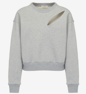 ALEXANDER MCQUEEN Crew Neck Grey Cotton Sweater for Women - FW24