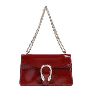 GUCCI Dionysus Mini Chain Shoulder Bag in Bordeaux Patent Leather 27.5x16x7 cm