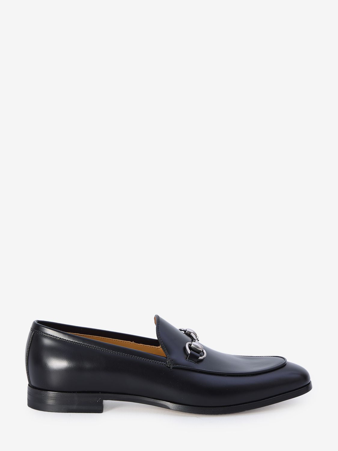 GUCCI Elegant Black Leather Loafers with Silver Horsebit, 1.5 cm Heel