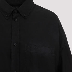 BALENCIAGA Men's Long Sleeve Cocoon Shirt in Black