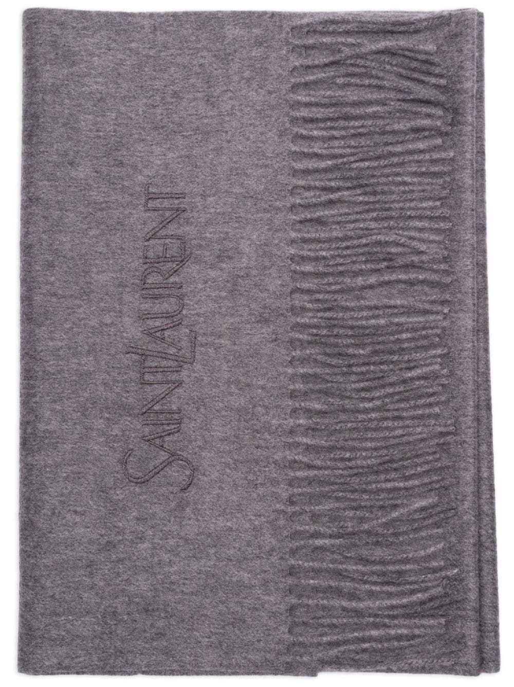 SAINT LAURENT Cashmere Fringed Scarf - Anthracite Grey