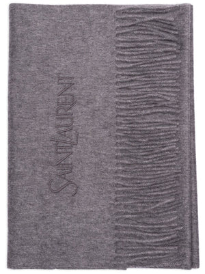 SAINT LAURENT Cashmere Fringed Scarf - Anthracite Grey