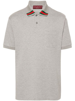 GUCCI Elegant Grey Polo with Signature Stripe Detail