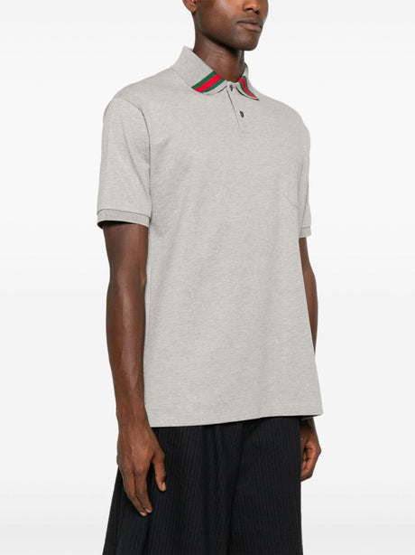 GUCCI Elegant Grey Polo with Signature Stripe Detail