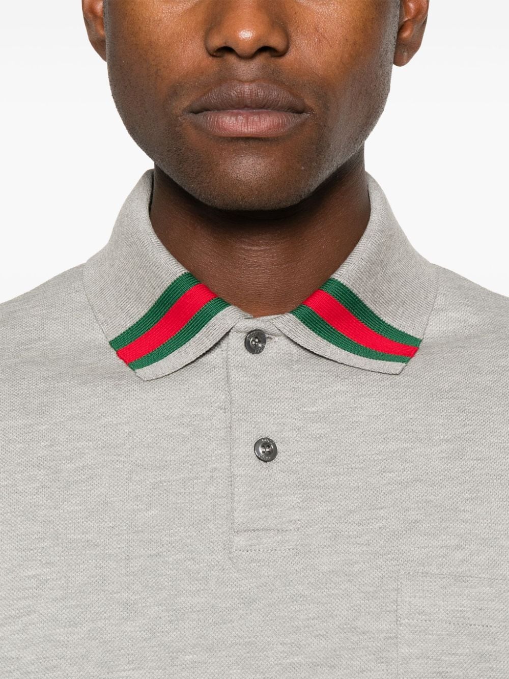 GUCCI Elegant Grey Polo with Signature Stripe Detail