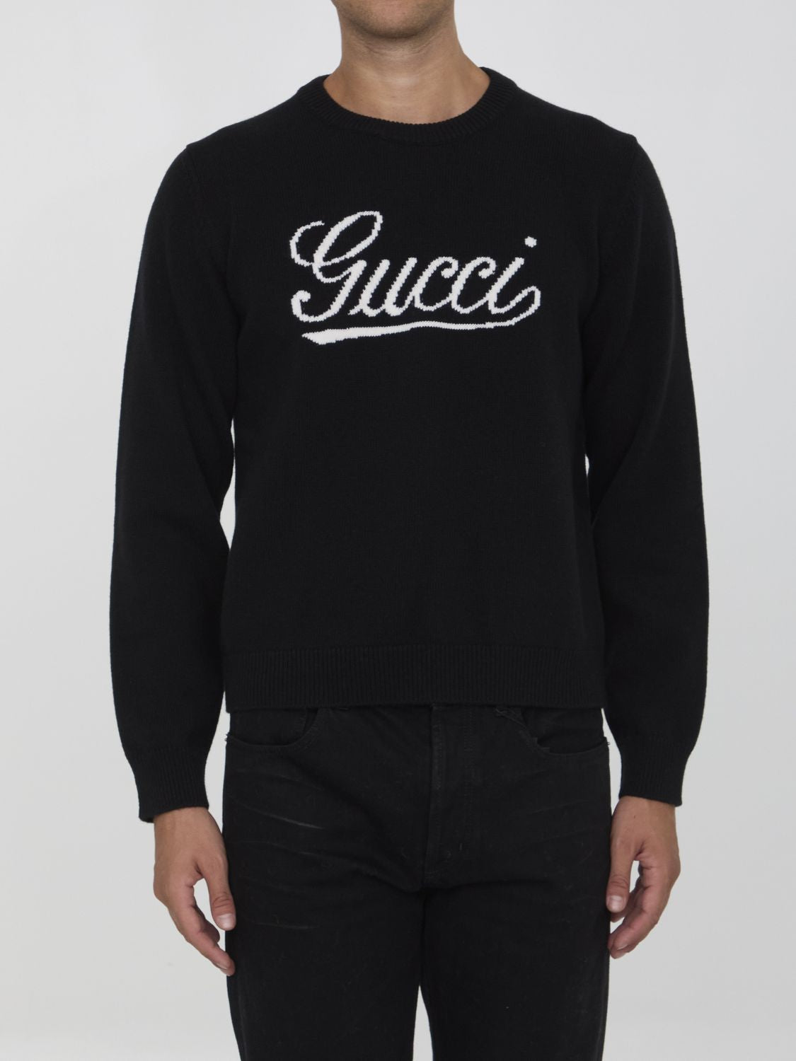 GUCCI Men's Crewneck Sweater with Logo Intarsia