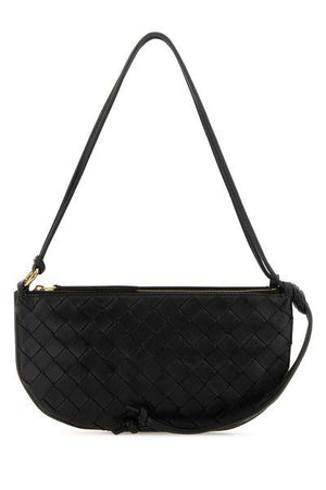 BOTTEGA VENETA Elegant Black Leather Mini Shoulder Bag with Intrecciato Design, 10x5x0.6 inches