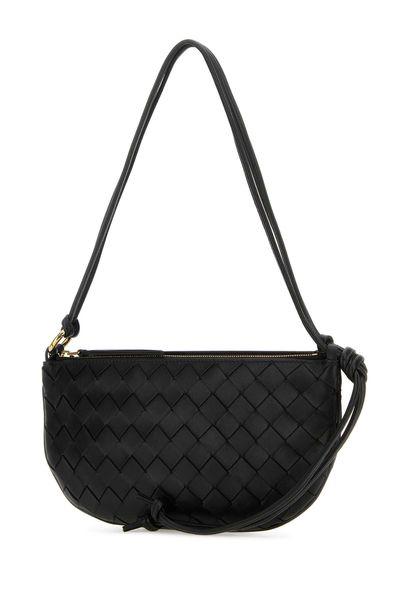 BOTTEGA VENETA Elegant Black Leather Mini Shoulder Bag with Intrecciato Design, 10x5x0.6 inches