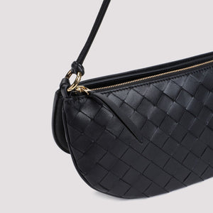 BOTTEGA VENETA Elegant Black Leather Mini Shoulder Bag with Intrecciato Design, 10x5x0.6 inches