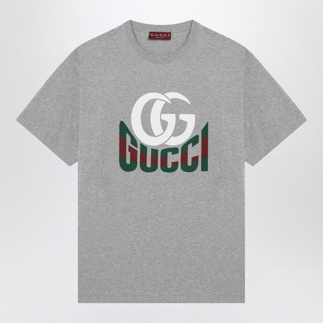 GUCCI Classic Grey Logo Print Crew Neck T-Shirt for Men