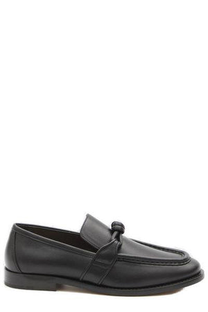 BOTTEGA VENETA Astaire Black Leather Loafers with Knot Detail