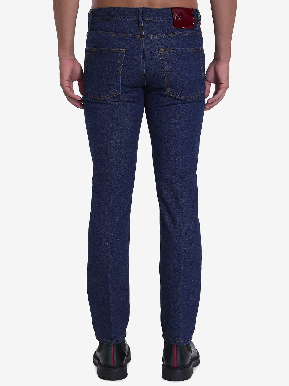 GUCCI Men's Straight-Leg Jeans with Web Detailing