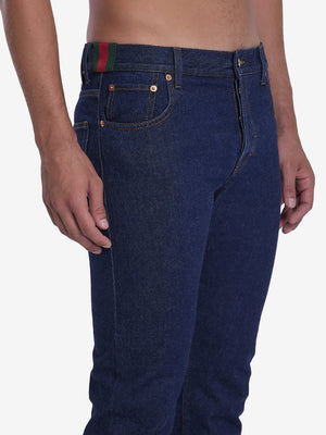 GUCCI Men's Straight-Leg Jeans with Web Detailing