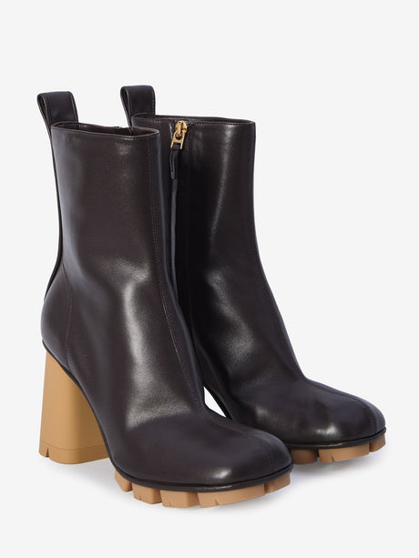 BOTTEGA VENETA Elegant Brown Nappa Leather Ankle Boots with 3.3-inch Heel