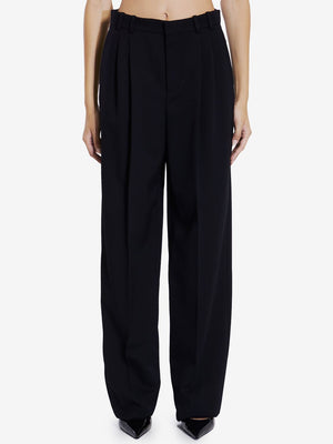 SAINT LAURENT Elegant High-Waisted Wide-Leg Black Wool Trousers