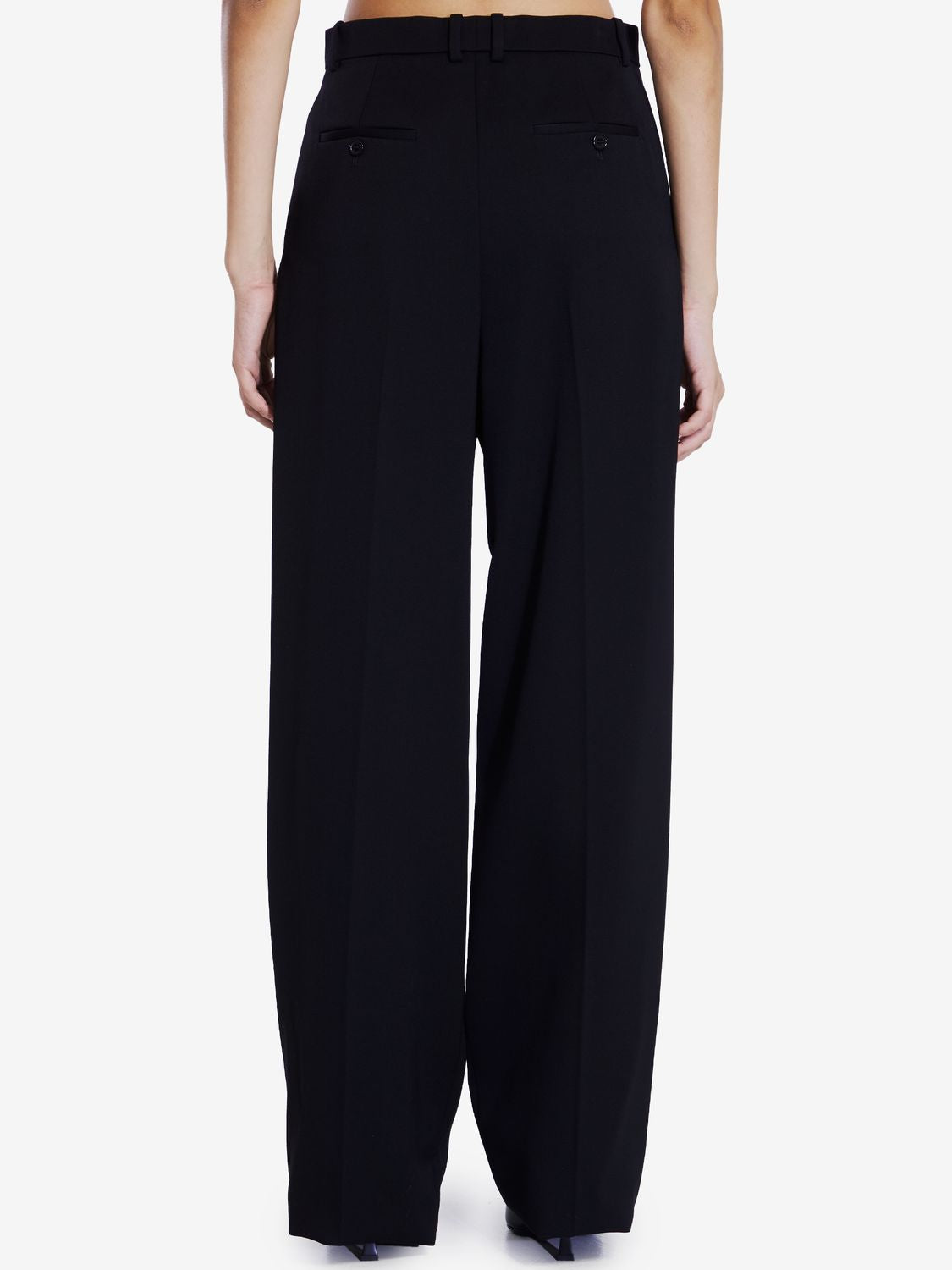 SAINT LAURENT Elegant High-Waisted Wide-Leg Black Wool Trousers