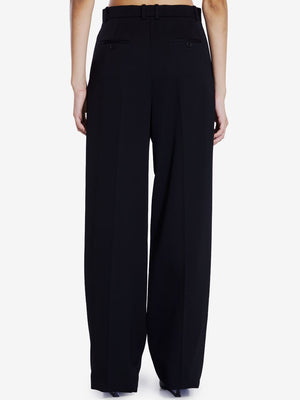 SAINT LAURENT Elegant High-Waisted Wide-Leg Black Wool Trousers