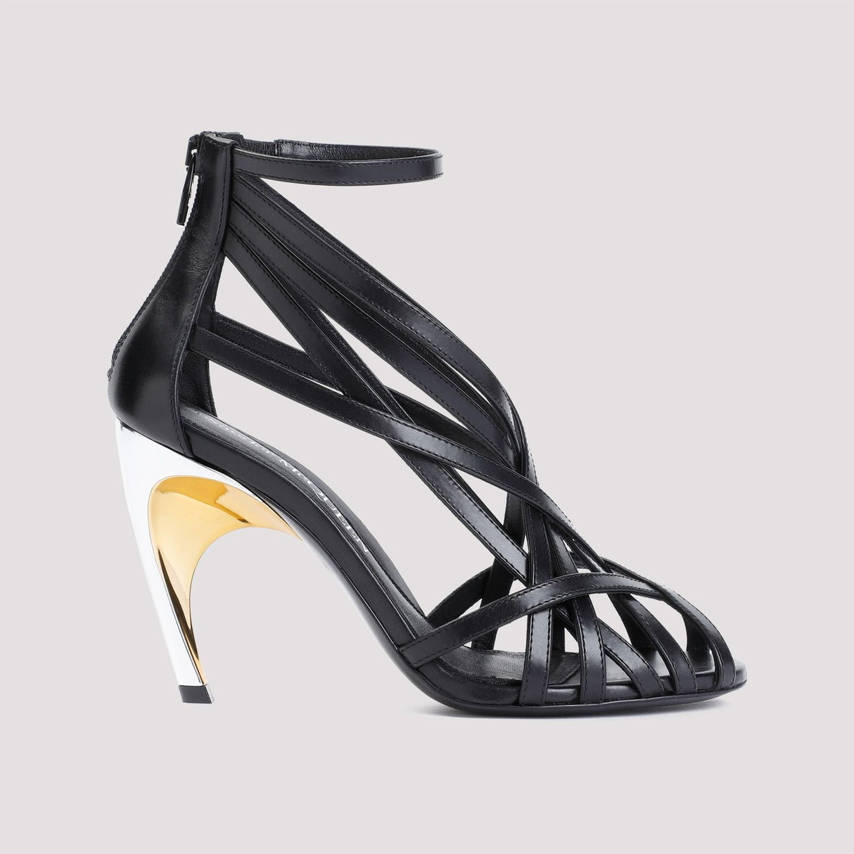 ALEXANDER MCQUEEN Strappy Armadillo Leather Sandals with 4-inch Metal Heel