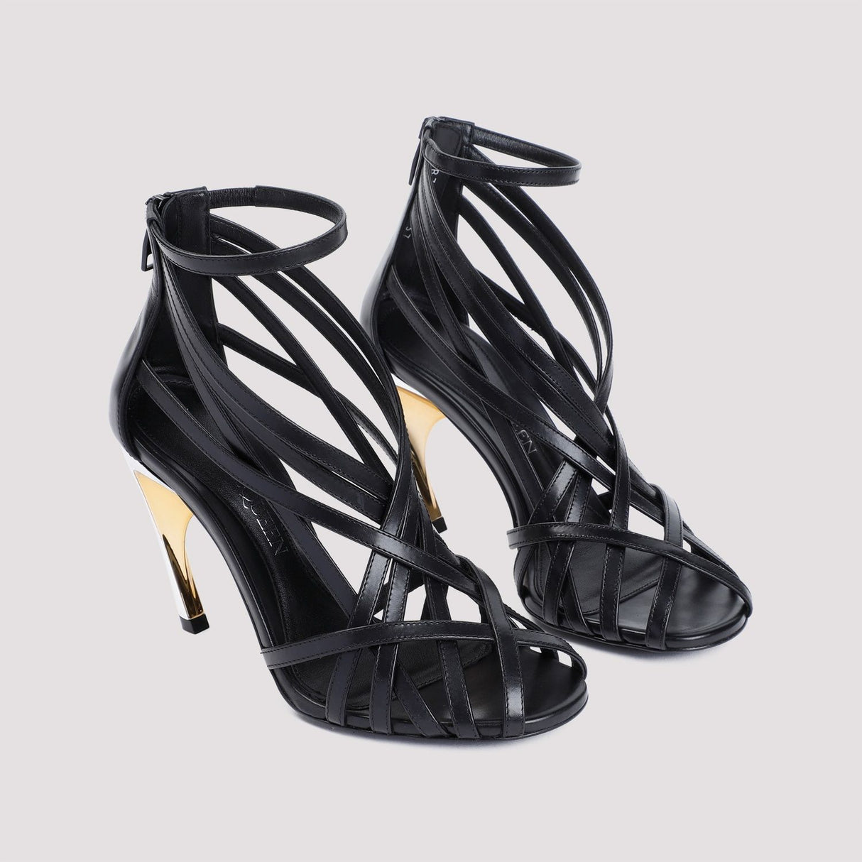 ALEXANDER MCQUEEN Strappy Armadillo Leather Sandals with 4-inch Metal Heel