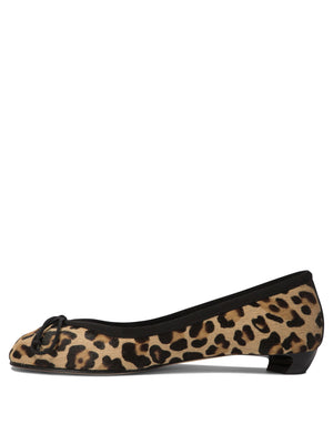 ALEXANDER MCQUEEN Leopard Print Calf Hair Ballet Flats with Round Toe and Leather Bow