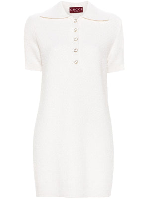 GUCCI Elegant White Wool Polo Mini Dress