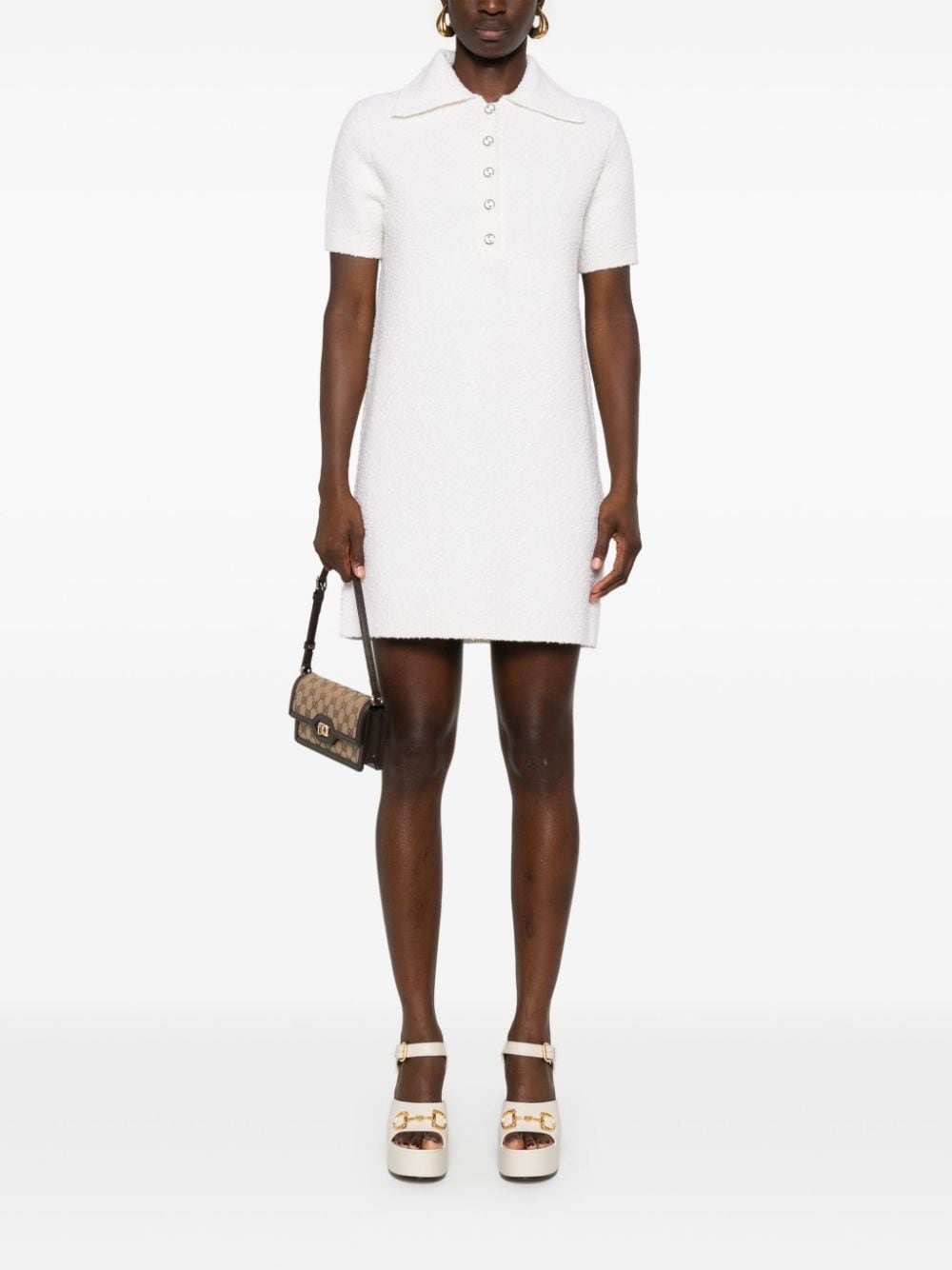 GUCCI Elegant White Wool Polo Mini Dress