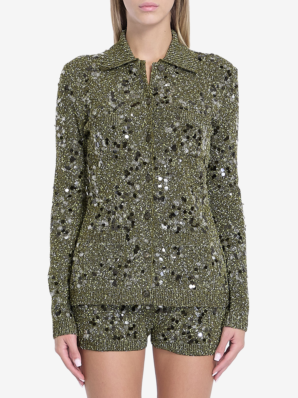 GUCCI Women’s Regular Fit Cardigan Polo in Viscose and Tweed Blend