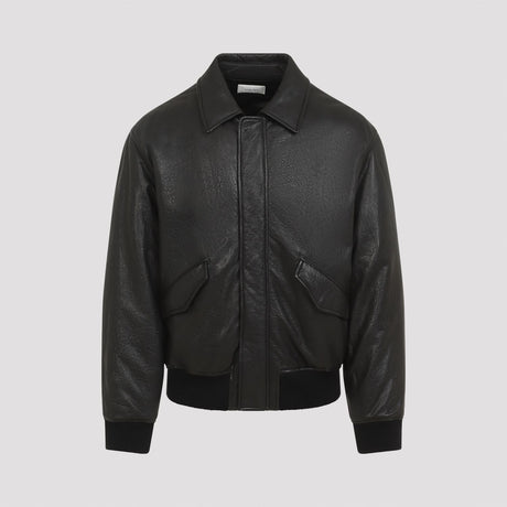 SAINT LAURENT Luxury Oversized Bomber Jacket in Black Lamb Leather